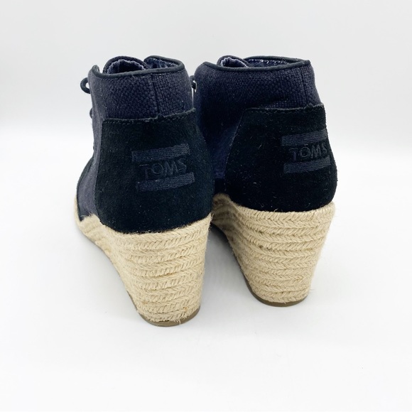 Toms-Black Fabric and Suede Espadrille lace up Wedge 8 - Picture 5 of 9